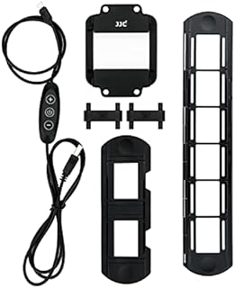 JJC Slide & Film Remake,With 1 x 35mm Slide Mount Holder, 1 Strip Film Holder and LED Light, 10 Levels 6500K LED Light Set for Negative Copying, Using Camera Restore Film to Digital Photos Film Viewer