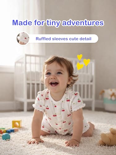 Image of Kidbea Organic Cotton Baby Romper for Infant Girls Front Button Half Sleeve Jumpsuit | Cute Printed Newborn Baby Girl Daily Comfort Wear