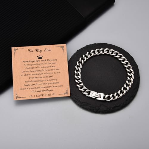 EPIRORA Stainless Steel Curb Link Bracelets for Men, Christmas Birthday Jewelry Gifts for Dad Son Grandson Brother Uncle Nephew, 8mm in Width, 7.8 Inches in Length4