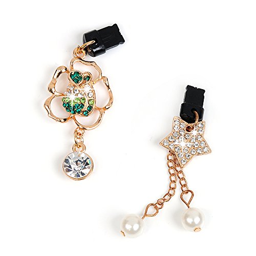 Mavis's Diary 2 Pcs Bling Diamond Dust Plugs/Cell Charms/Date Cable Jack for iPhone 12/11/XS/XR/8/7/6/SE iPhone Charging Cable Jack - Green Rose&Pearl