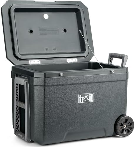 Trail 45L Cool Box on Wheels, Wheeled Insulated Hard Cooler for H...