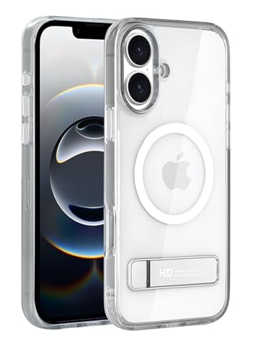 Image of BOUNCEBACK Polycarbonate Shockproof Transparent Hybrid Back Case /Cover with Kick Stand Support Magnetic Charging for iPhone 16 Plus - (Clear Silver)