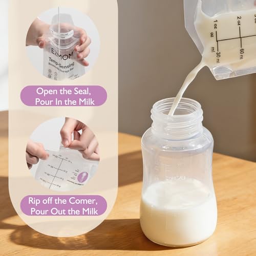 EZMOM Breastmilk Storage Bags, 120pcs Disposable Breast Milk Storage Bag, Temp-Sensing Discoloration Storing Bags for Baby Bottle Feeding, 6 Ounce Leak-Proof Freezer Storage, Baby Essentials - Thumbnail 3