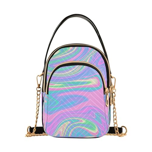 Image of Crossbody Bag for Women Rainbow Unicorn Marble Holographic Handbag Small Shoulder Bag with Detachable Chain Strap Multiple Pockets
