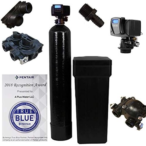 ABCwaters SS8-BLK Space Saver Fleck 5600sxt 48,000 Water Softener with Hardness Test + Install Kit, Black