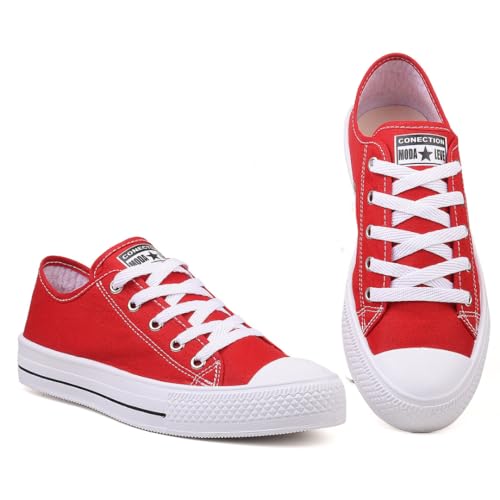 Kit Dois Pares De Tenis Feminino e Masculino Casual Moda Leve (Tenis Vermelho + Tenis Branco, BR, Ad