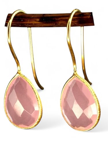 MadamLili - Ohrringe Rosenquarz Edelstein - 925 Sterling Silber Vergoldet -...