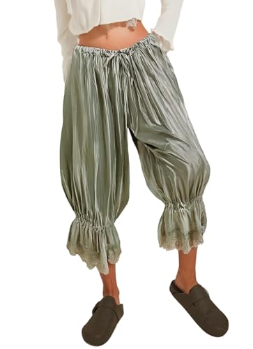 Image of Women Lace Long Bloomers Pants Elastic Waist Y2k Ruffle Pettipants Slip Cute Pantaloons Pumpkin Pants