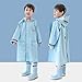 Chubasquero para niños, Chaqueta Impermeable para Unisexo Encapuchado Chubasquero Reutilizable Poncho Ligero Traje de Lluvia con Asiento para Mochila y Tiras Reflectantes,Azul,S