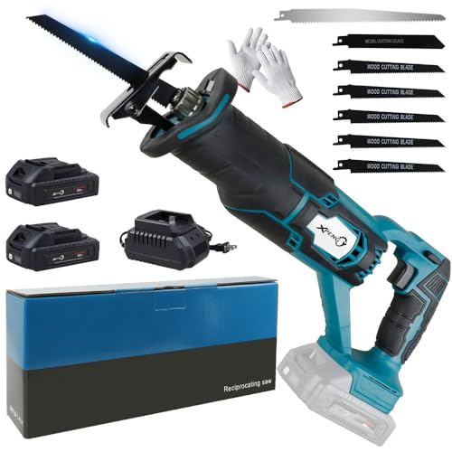 XPENG Reciprocating Saw Cordless 20V 2×2.0Ah Batteries 0-2700 SPM Brushless Sawzall LED Working Light 7pcs Saw Blades for Wood PVC Metal Cutting