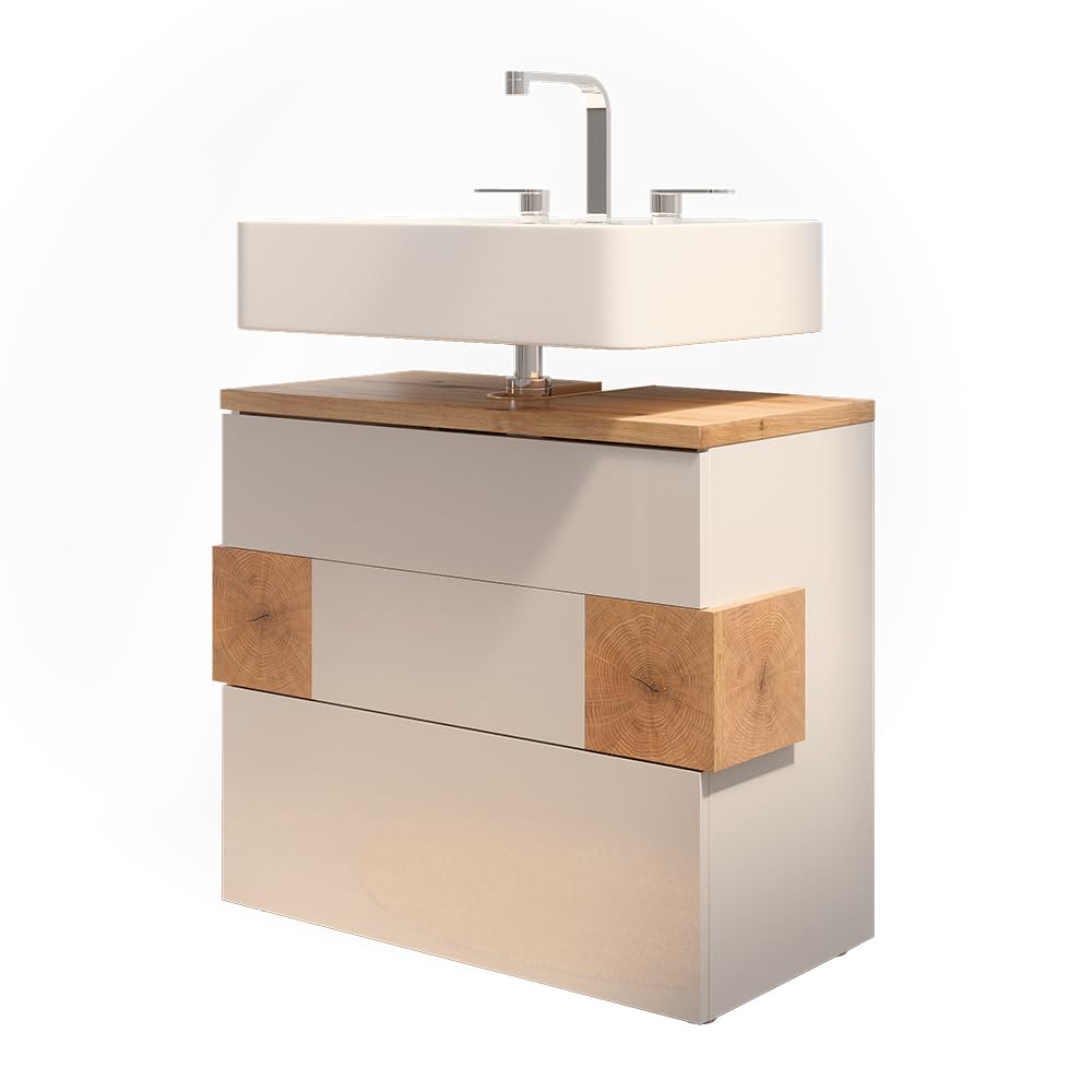 Vicco Waschbeckenunterschrank Eden, Weiß Hochglanz, 70 x 64.5 cm mit 2 Schubladen, zur Wandmontage mit Variabler Innenaufteilung