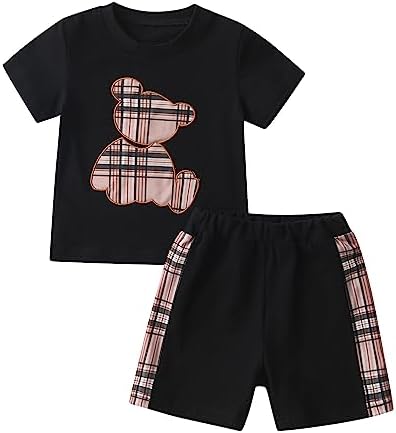 Baby Boy Summer Outfit Infant Bear Embroidery Short Sleeve Top + Shorts Outfit Summer Set