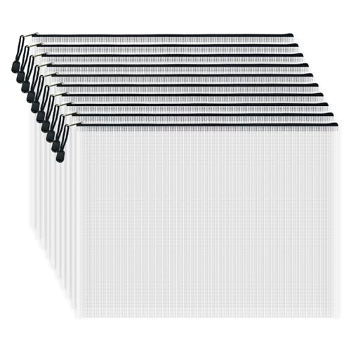 Funda A3 con cremallera para documentos y recibos en PVC blanco y negro