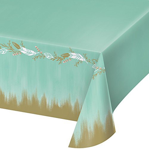 Creative Converting 324683 Mint To Be All Over Print, 54 x 102-Inches, Plastic Tablecover