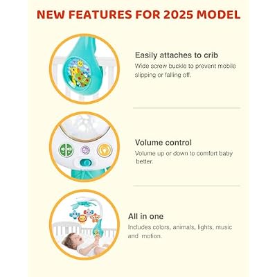 KiddoLab Baby Crib Mobile with Relaxing Music. Includes Ceiling Light Projector with Stars, Animals. Musical Crib Mobile with Timer. Nursery Toys for Babies Ages 0 and Older (New 2025 Model)
