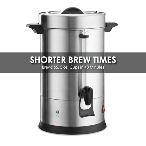 Image of Waring Coffee Urn with 55 Cup Capacity Stainless Steel Electric Percolator | 55 Cup Capacity Stainless Steel Electric Percolator, Dual Heater System for Commercial Kitchens & Catering, NSF Certified