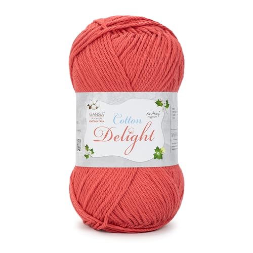 Ganga Acrowools Cotton Delight, Dk Weight Cotton Yarn, Oekotex Class L Certified 100G, 169M (Watermelon Pink)