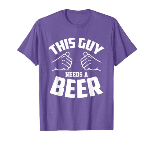 Funny Guy Needs Beer Alcohol Lover T-Shirt, Men, Purple Heather, Large