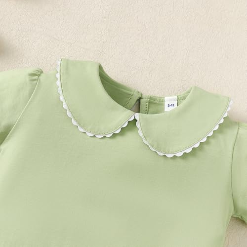 Image of 12M-14Y Toddler Baby Girls Peter Pan Collar Blouse Kids Girl Solid Color Puff Sleeve T-Shirts Casual Tee Tops