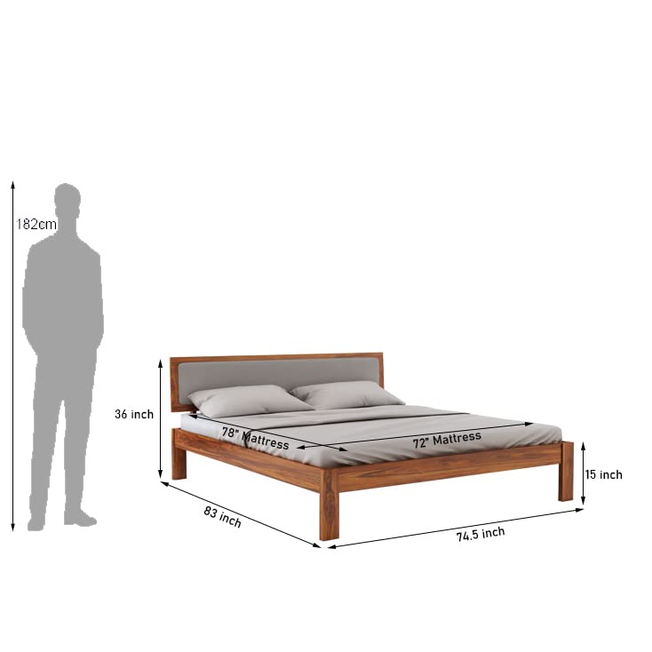 Image of Ganpati Arts Solid Sheesham Wood King Size Bed Without Storage and Upholstered Headboard | Wooden Double Bed Cot Palang Furniture for Bedroom, Living Room, Home (Natural Finish) 1 Year Warranty