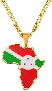 Burundi Flag Africa Map Pendant Necklace - Burundi Flag Pendant Necklace 3.8Cm Pendant Jewelry Flag of Burundi Pendant Necklace for Women Men