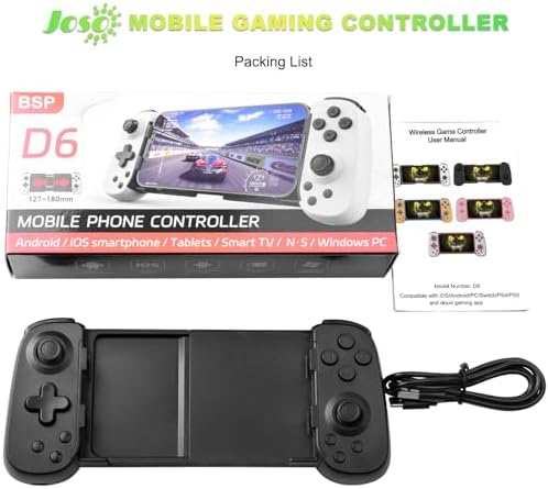 Joso Mobile Gaming Controller for iPhone/Android/PC/Switch/PS4/PS3, Bluetooth Gamepad Joystick with Turbo/6-Axis Gyro/Vibration, Play Call of Duty, Roblox, Genshin Impact, Cloud Gaming, Remote Play