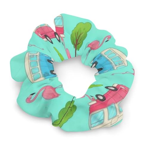 Women Hair Accessories Sleeping Scrunchie Fashion Hair Ties Bands Happy Camping Flamingo Mint Green Soft Ropes Ponytail Holder