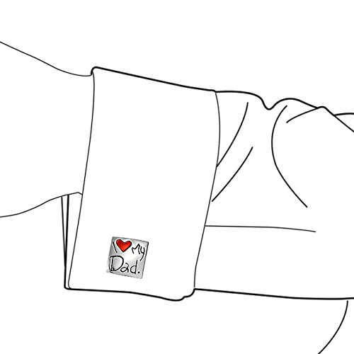 Bling Jewelry I Love My Dad Cufflinks Red Heart Square Cuff Link For Men Shirt Cuff Link Gift For Father Daddy Stainless Steel Enamel #TOP2
