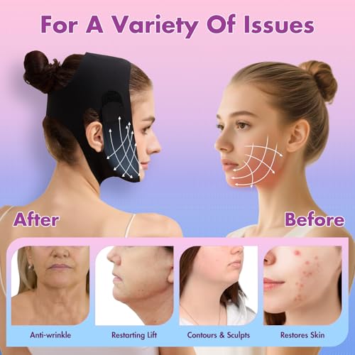 Face Slimming Strap, Double Chin Reducer Band, Graphene V-Line Mask Chin Up Mask V Shaped Face Mask Chin strap for sleeping, V-Line Lifting Mask for Women, Black,Medium - Thumbnail 4