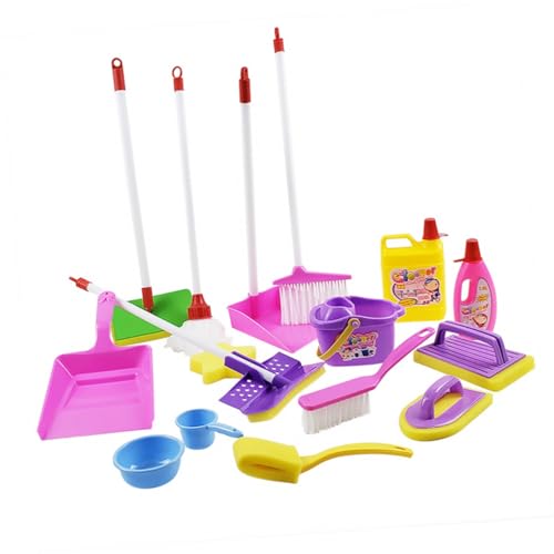 Kisangel Ensemble Jouets de Nettoyage pour Garçon et Filles, Kit Petits Jouets de Ménage Coloré, Matériel de Nettoyage Sûr et Adapté Dès 3 Ans, Accessoires Arrondis pour Jeu de Rôle Maison