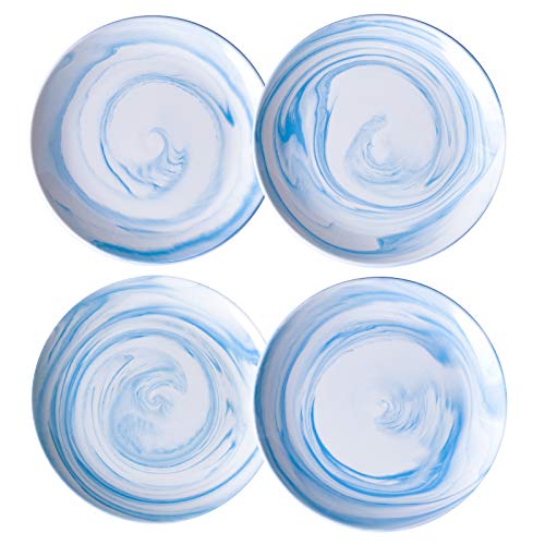 Image of Yundu Blue Marbled 8 inch Ceramic Dessert/Appetizer Plates,Set of 4,Microwave Safe,Plates Set