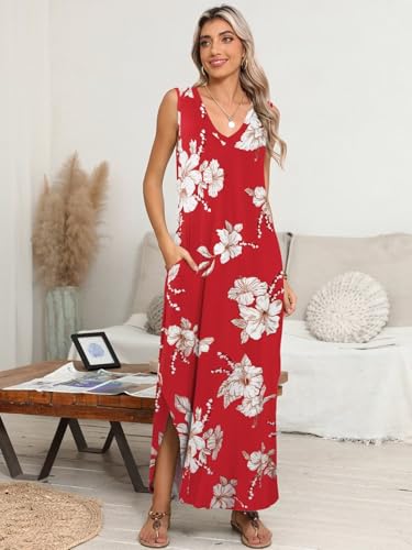 Image of BELAROI Womens Plus Size Maxi Dress Sundress Summer Casual Sleeveless V Neck Pockets Beach Swimsuit Coverup Loose