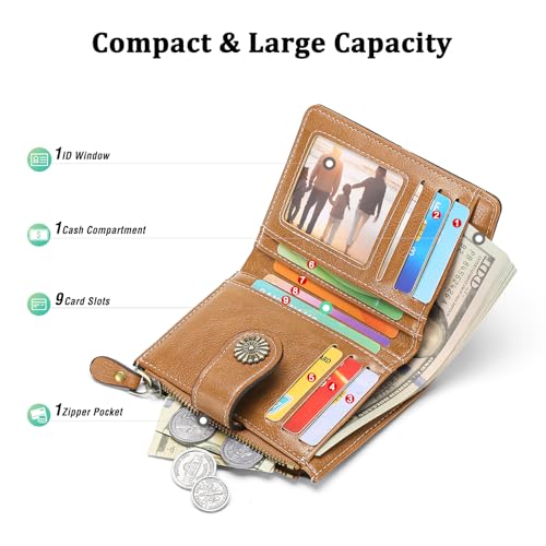 Image of Small Wallet for Women Bifold Credit Card Holder RFID Blocking with Zipper Pocket
