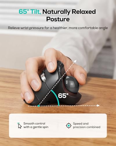 Image of Nulea M514 Vertical Trackball Mouse, Ergonomic Wireless Thumb-Control Mouse with Quiet Clicks, 3 Device Connection (Bluetooth & USB Receiver), Rechargeable for PC /Mac /Laptop /Tablet,Black