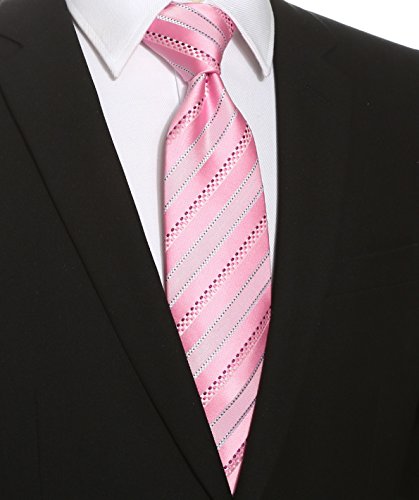 Kissties Pink Tie White Dotted Glossy Striped Necktie + Gift Box #TOP1