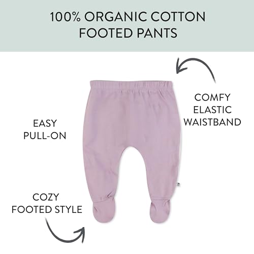 Image of HonestBaby Baby 3-Pack Footed Pants Roomy Fit Pull on Bottoms 100% Organic Cotton for Infant Baby Boys, Girls, Unisex