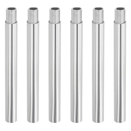 Image of PATIKIL Threaded Extension Rod, 6 Sets 4" M10 x 1mm Fine Thread Lamp Pipe with Lamp Pipe Nipples for Pendant Light Island Lighting Chandeliers Stems, Silver Tone