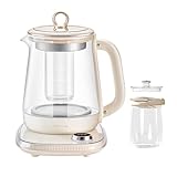 Bear HK-5L15B05 Electric Kettle, 1.5L Health Pot with Small Bubble Technology, Stainless Steel & Glass Kettle, 6 Programs, 1000W, Cream White