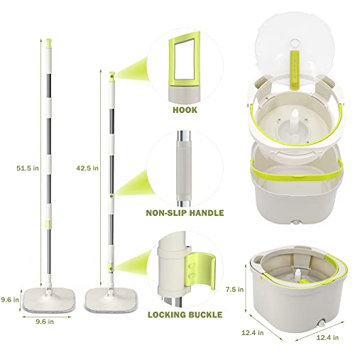 Suntage Spin Mop Bucket Floor Cleaning System, Flat Floor Mop Bucket Set With 2 Refills, Beige #TOP5