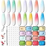 Karroy Sponge Pat Paint Nail Gel, Ombre Nails Gradient Gel Nail Blush Blooming Aura Nails Drawing Stripper Floral Painting DIY Nail Art, No Wipe, UV/LED Curing (16 Colors G)