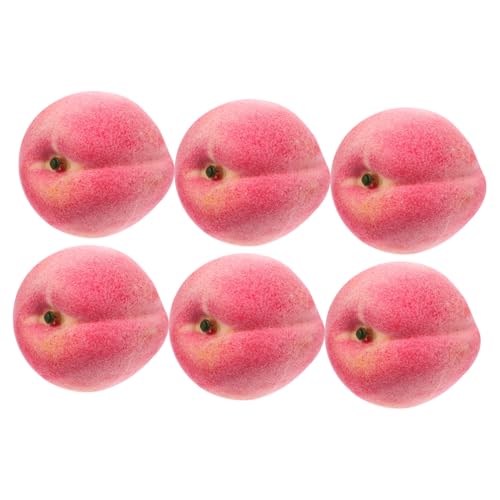 TOPPERFUN 6個 人工桃 フルーツ写真撮影小道具 多機能フェイクピーチ 桃のおもちゃの果物 ミニチュア デスクトップの 人工の桃 果物店 人工果実の桃 リアルな桃 ミニ装飾 ピンク 発泡スチレン