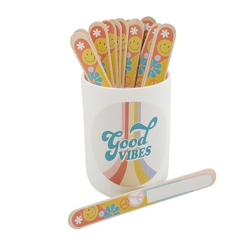 Fun Express 5 1/2" Retro Groovy Multicolor Wood Flip Name Sticks with Cup – 36 Pieces