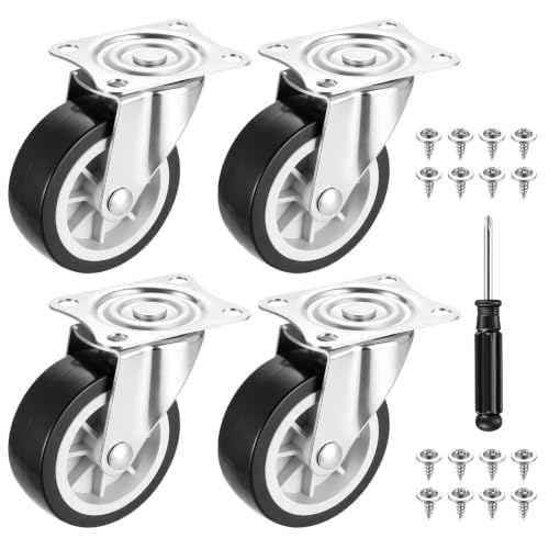 Image of Biekezi 4 Pack Furniture Castor Wheels 75mm, Black Heavy Duty Swivel Castors, 360° Rubber Furniture Rollers, Quiet Caster Wheels with 16 Screws and Screwdriver for Workbench, Cabinet, Trolley, Table