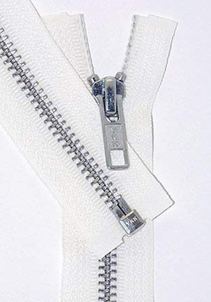25" Jacket Zipper, Ykk #5 Aluminum Metal ~ Medium Weight ~ Separating ~ 501 White (1 Zipper/Pack) #TOP1