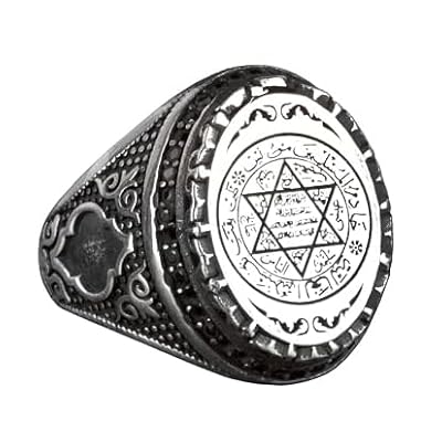 Sterling Silver Islamic Men&amp;#39;s Ring - Solomon&amp;#39;s Seal Engraved Signet Ring - Handmade Vintage Big Ring