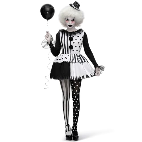 Costume de clown tueur noir et blanc femme résout votre style horreur