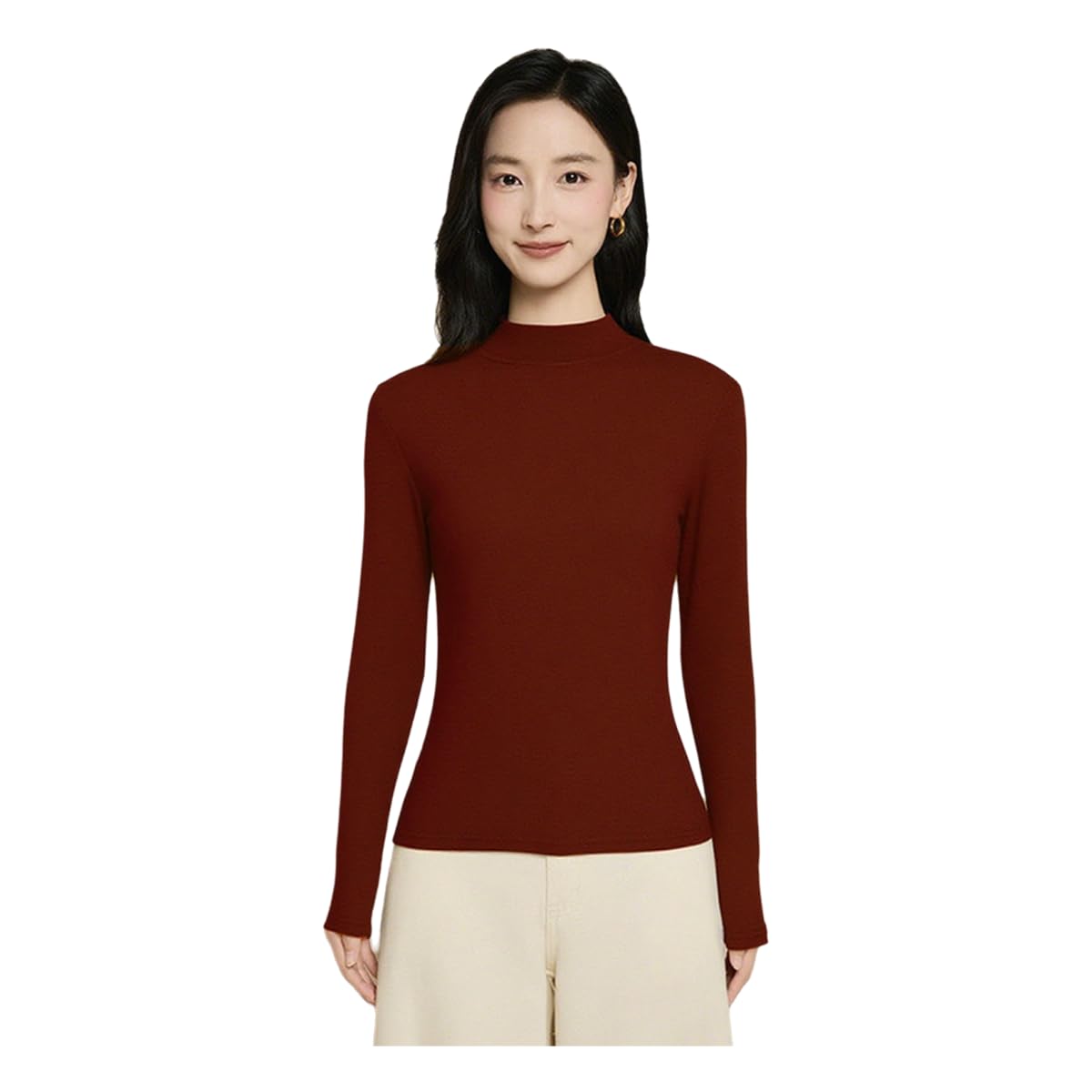 Maglia Termica Shirt da Fondo A Maniche Lunghe Autunno E Inverno Donna-Rosso-l