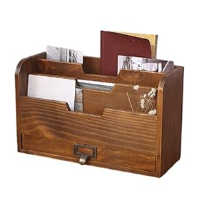 3 Tier Letter Rack With Drawer, Vintage Letter Holder, Wooden Desk Organiser, Desktop Storage For Home Study, Office, Pencil, Magazines, Papers, Documents