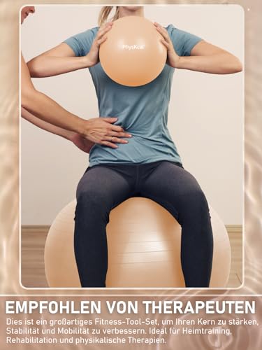 PhysKcal 65cm Beige Dicker Gymnastikball und 23 cm Pilatesball Set, Anti Burst Gymnastikball, Anti-Rutsch-Sitzball, Balanceball, Yogaball für Zuhause, Fitnessstudio und Büro