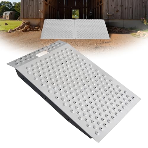 PURFINO 91 cm x 61 cm Schuppen Rampe für Rasenmäher & Gartenbedarf - Tragfähigkeit 340 kg Anti-Rutsch-Punchenplatte Auffahrrampe für ATV, Motorräder, Garagen & Ställe (1 Stück)